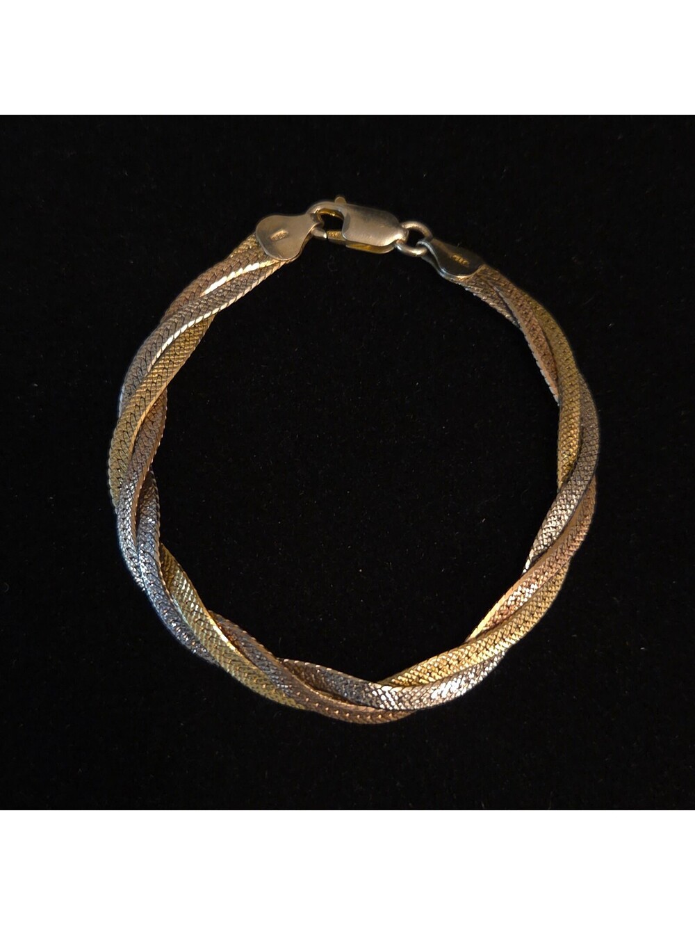 Sterling Silver 7" Tri-Color Braided Bracelet (Gold, Silver, Bronze)